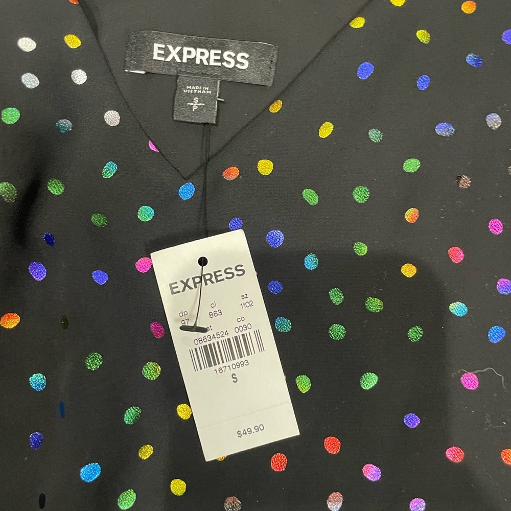 Express Women's Black Polka Dot Top - Picture 3 of 3